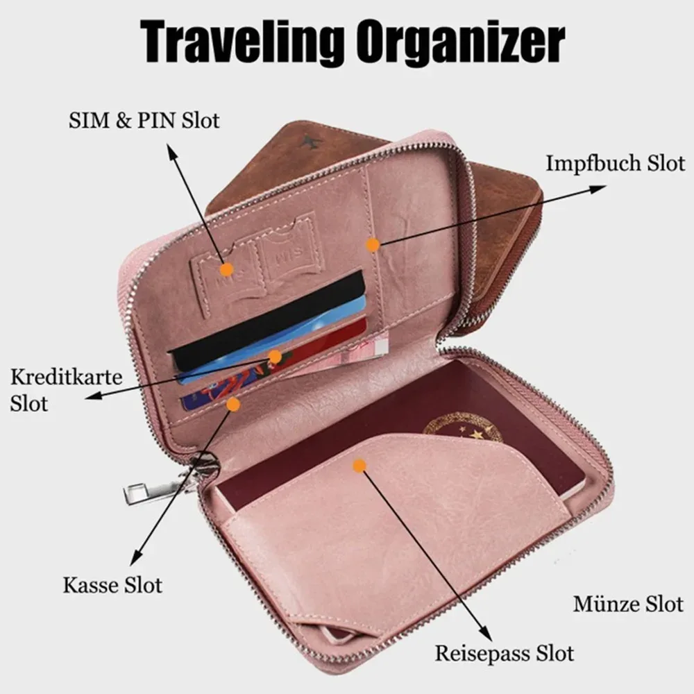 étui pour passeport d'identification à fermeture éclair, étui pour cartes organisateur de billets de grande capacité, porte-passeport de voyage a-dh