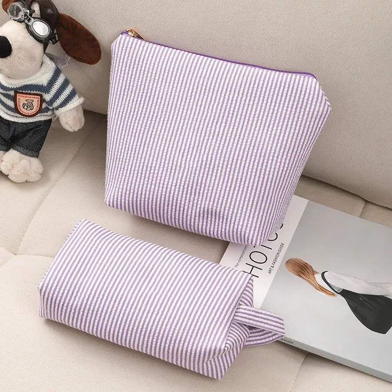 ensemble de 2 pièces de sacs à cosmétiques pour femmes, trousse de toilette à rayures de grande capacité pour dames, trousse de maquillage, sac à main de rangement de voyage, pochette