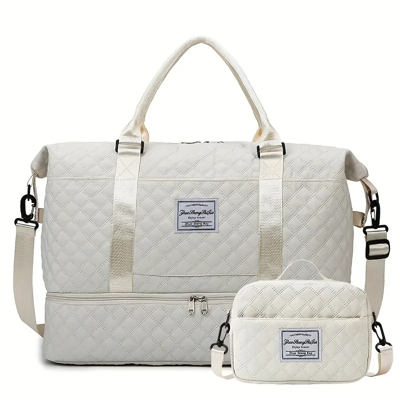 sac de voyage de grande capacité 2 pièces/ensemble, fourre-tout de sport, fitness, yoga, sac de nuit pour week-end et trousse de maquillage pour femmes