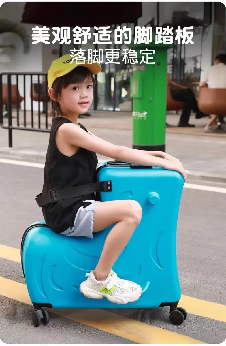 nouvelle valise pour enfants cheval en bois assis pour monter sur les bagages avec 360 ° petite valise de voyage à roue pivotante de 20/24 pouces embarquée