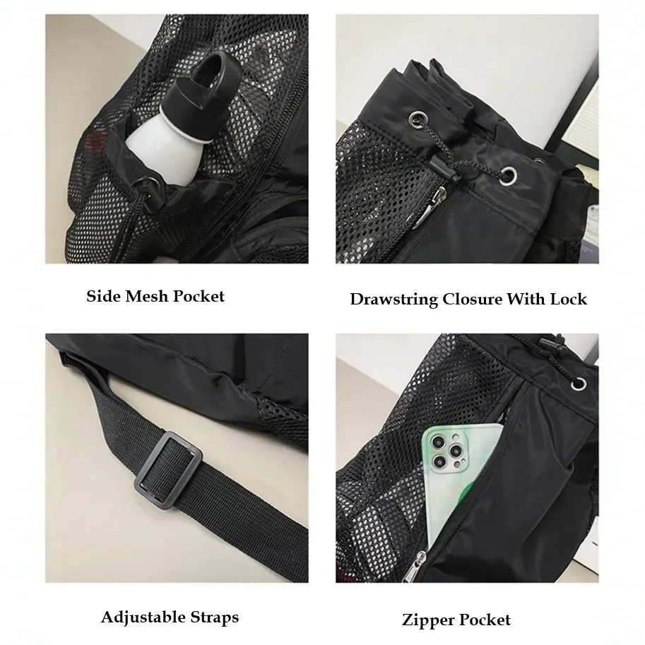 sac de bain en maille avec cordon de serrage, sac à dos de plage polyvalent avec poche humide pour la natation, la salle de sport et l'équipement d'entraînement