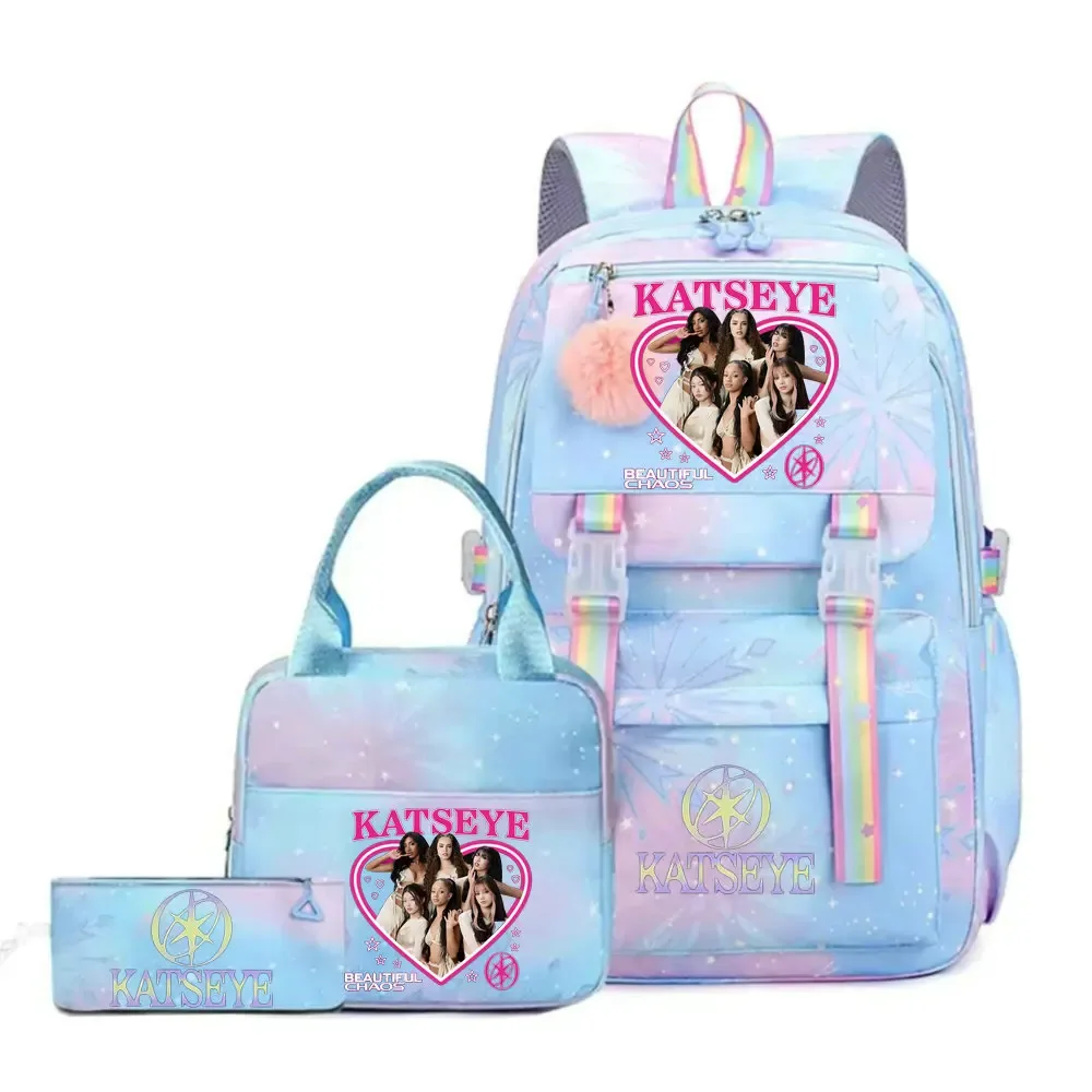 ensemble de sac à dos katseye print avec sac à lunch et trousse à crayons, sac à dos d'extérieur léger et respirant de grande capacité