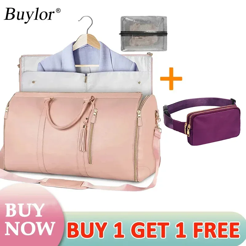 buylor lot de 2 sacs pliables pour costumes, grande capacité, sac de voyage avec pochette à chaussures, sac à main imperméable pour femme, sac de sport extérieur