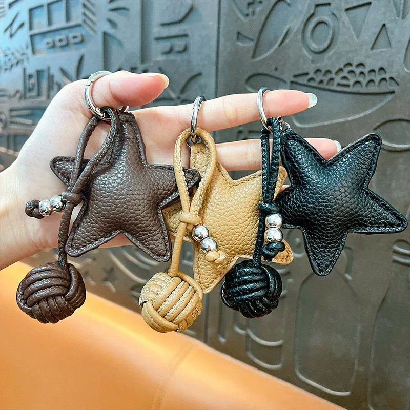 Porte-clés tressé étoile pour femme, breloque de sac à main tendance, accessoire de sac personnalisé DIY, petit cadeau, porte-clés pour sacs bandoulière