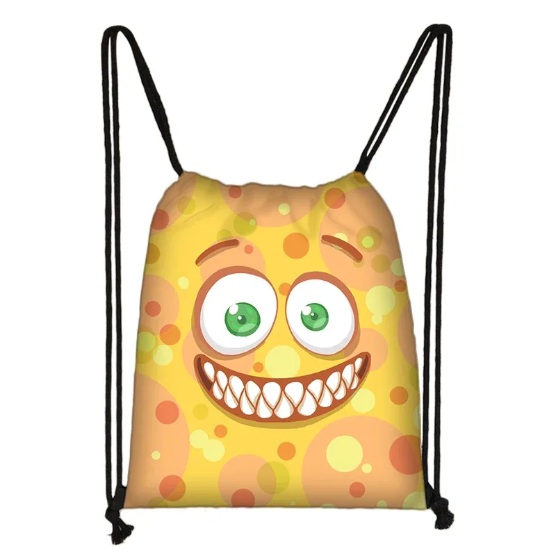 sac à dos avec imprimé visage de monstre amusant pour femmes et hommes, sac à cordon kawaii, sac à dos de sport en plein air, sacs de rangement pour adolescents, sac à livres de voyage