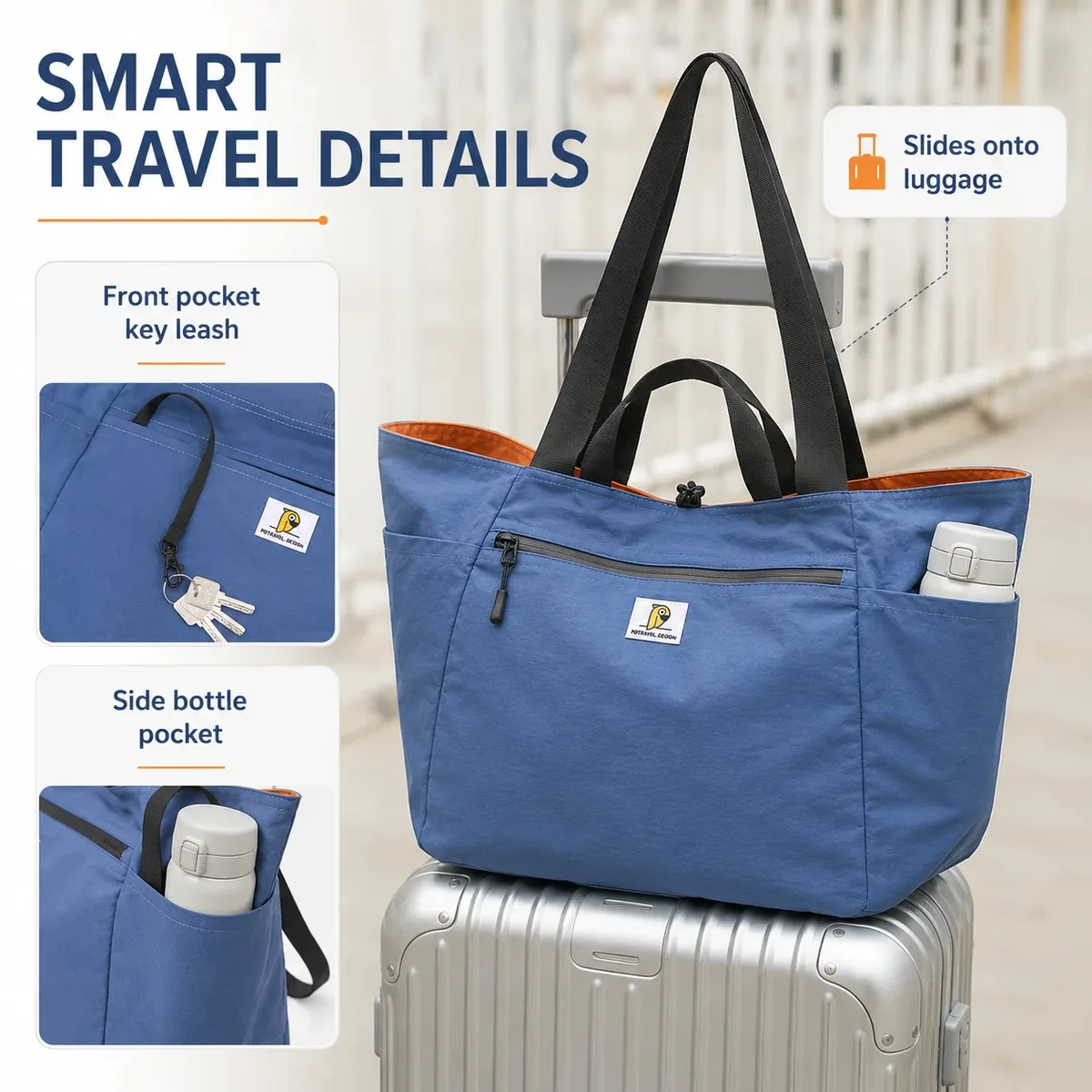 sac fourre-tout de voyage réversible, sac de sport pliable de grande capacité, sac d'emballage de bagages à bandoulière en toile pour femmes et hommes