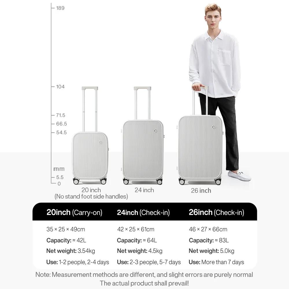 mixi nouveau design valise bagage à main avec tasse support pour téléphone coque rigide bagage roulant pc spinner roues boîtier de chariot