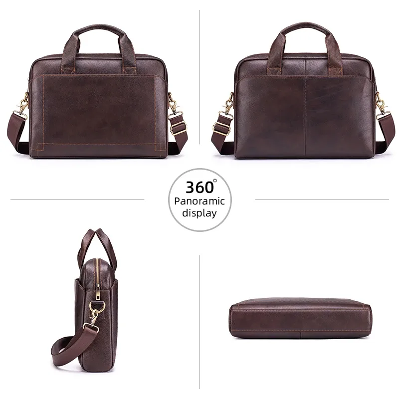 porte-documents d'affaires en cuir véritable pour homme, grande capacité, sac pour ordinateur portable, plusieurs poches, sac de travail durable pour le bureau