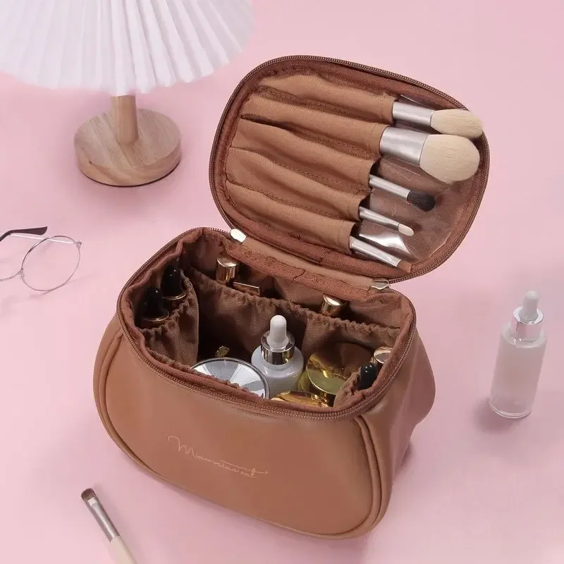 sac de maquillage imperméable de haute qualité, grande capacité, portable, pour femmes, sac de toilette en cuir pu, sac de rangement pour cosmétiques de voyage