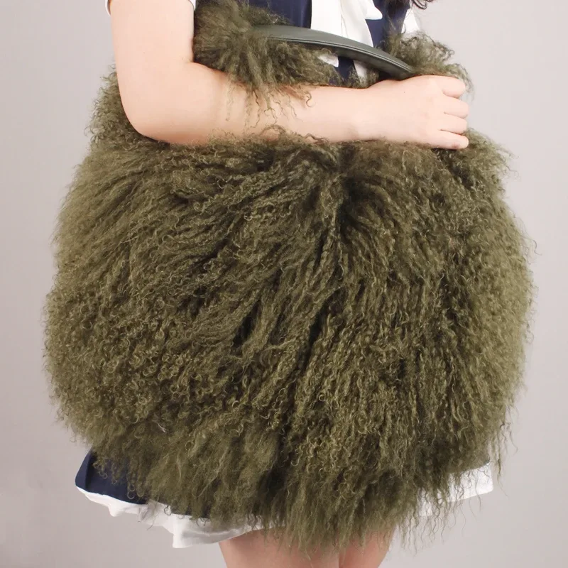 sac à main de luxe en véritable fourrure d'agneau de mongolie, sac boston en cuir véritable doux et moelleux, sac à bandoulière pour femme, style hobo, sacs duveteux et moelleux