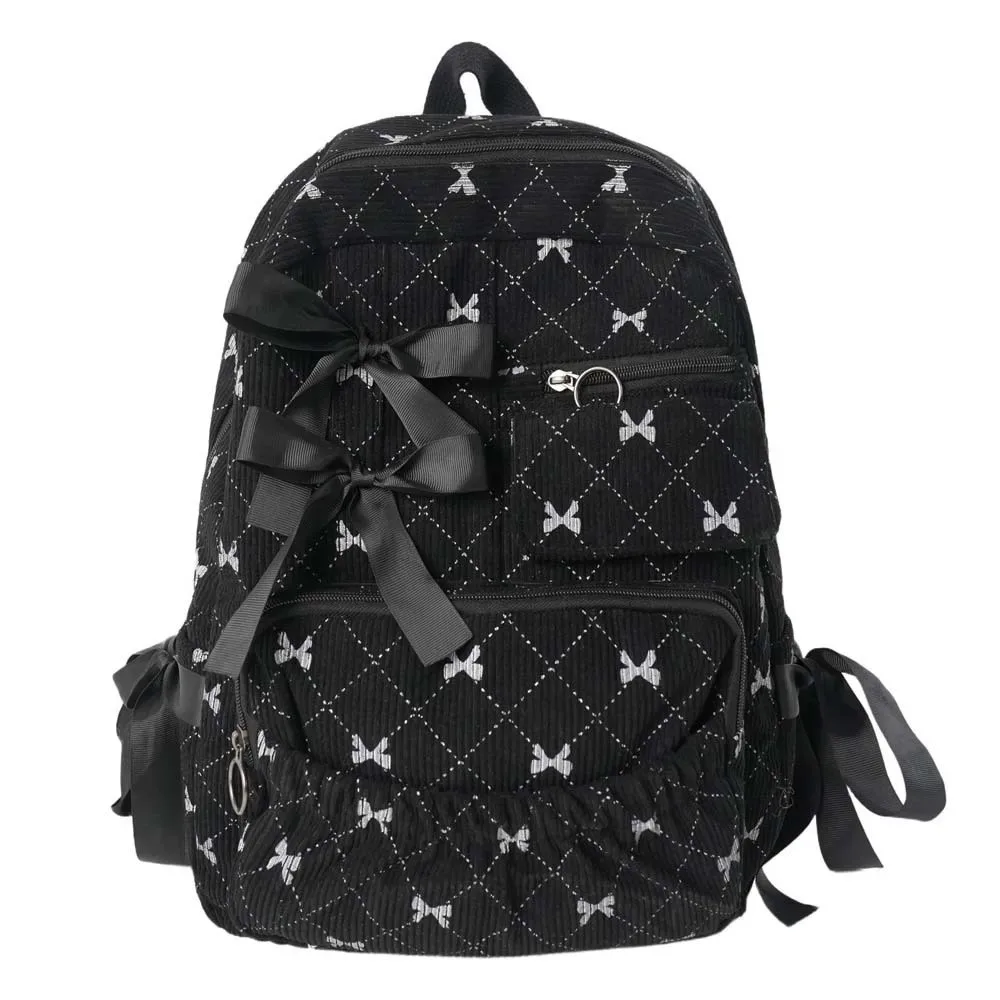 sac à dos décontracté en velours côtelé avec nœud, design soyeux, pour étudiants, en polyester, avec sangles fixes, grande capacité