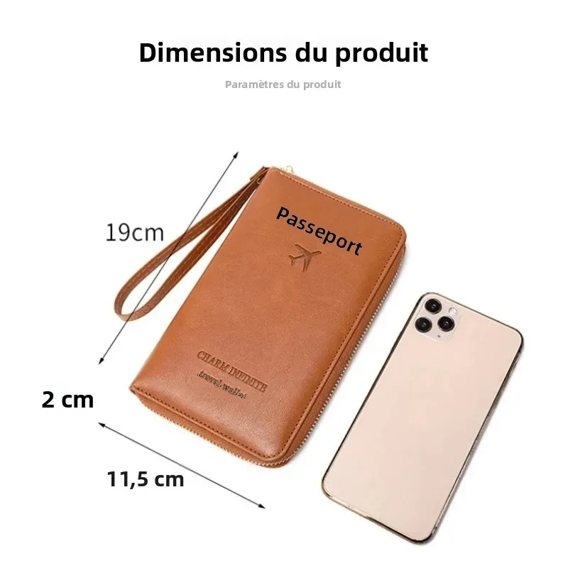 portefeuille de voyage multifonctionnel avec porte-passeport, dragonne, étui zippé pour cartes de crédit et organiseur de billets