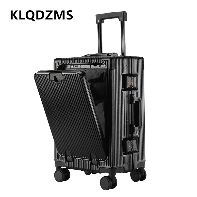 klqdzms valise pour ordinateur portable chargement usb valise d'embarquement pc ouverture avant cadre en aluminium boîtier de chariot 20 "24 pouces bagage à main