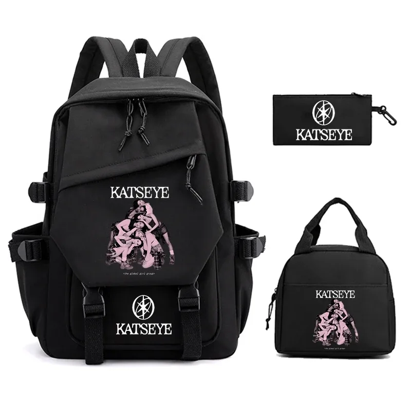sac à dos imprimé katseye pour femmes, 3 pièces/ensemble, sac à déjeuner pour étudiants, trousse à crayons, sac d'école léger, sac à dos d'extérieur pour ordinateur portable