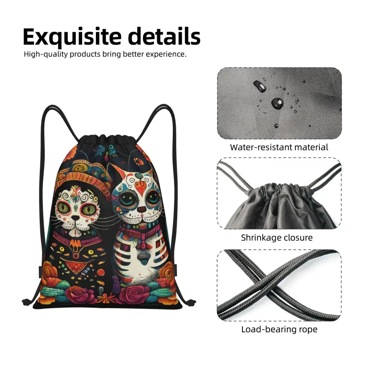 sacs à dos day of the dead kitten cat sugar skull dia de los muertos, sacs décontractés à cordon, sacs de sport, sacs à livres pour le voyage