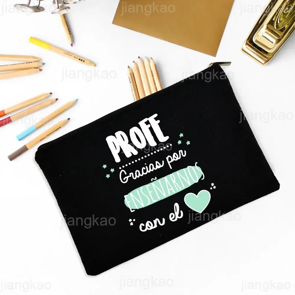 sac à crayons imprimé espagnol, meilleur professeur dans le mot, école, fournitures de papeterie, sacs de rangement, trousse de maquillage de voyage, poudre de toilette, cadeaux