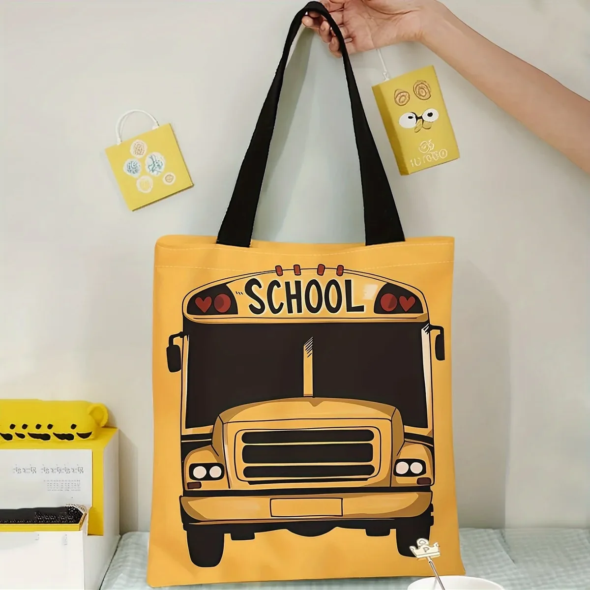sac fourre-tout décontracté imprimé motif bus paysage de londres, sac à main multifonctionnel réutilisable à la mode, sac de plage, sac de courses imprimé