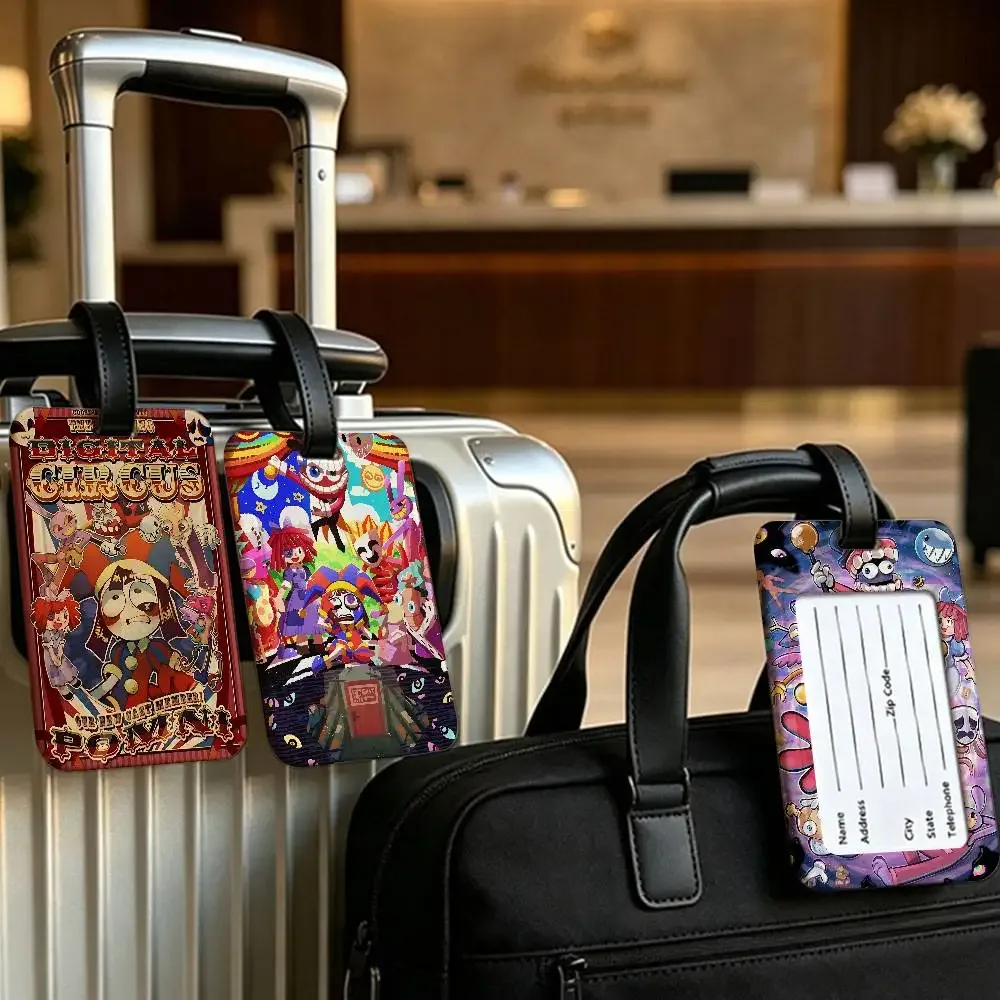 étiquette de bagage en pvc, motif de dessin animé "le cirque numérique incroyable", accessoire de voyage, design anti-perte, pochette détachable pour carte d'information.