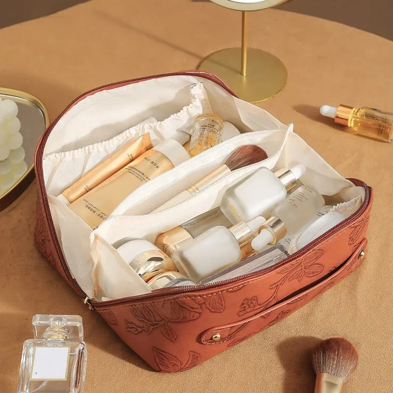 vintage fleur femmes fourre-tout sac cosmétique mode portable oreiller maquillage orgainzer pochette sac de toilette grande capacité voyage sac à fermeture éclair
