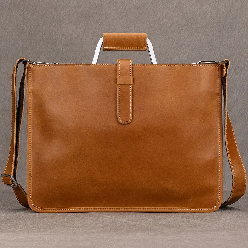 pochette de luxe en cuir de vachette pour hommes, porte-documents a4, portefeuille, couche supérieure, sac d'affaires isub, étui à bombes, haute couture