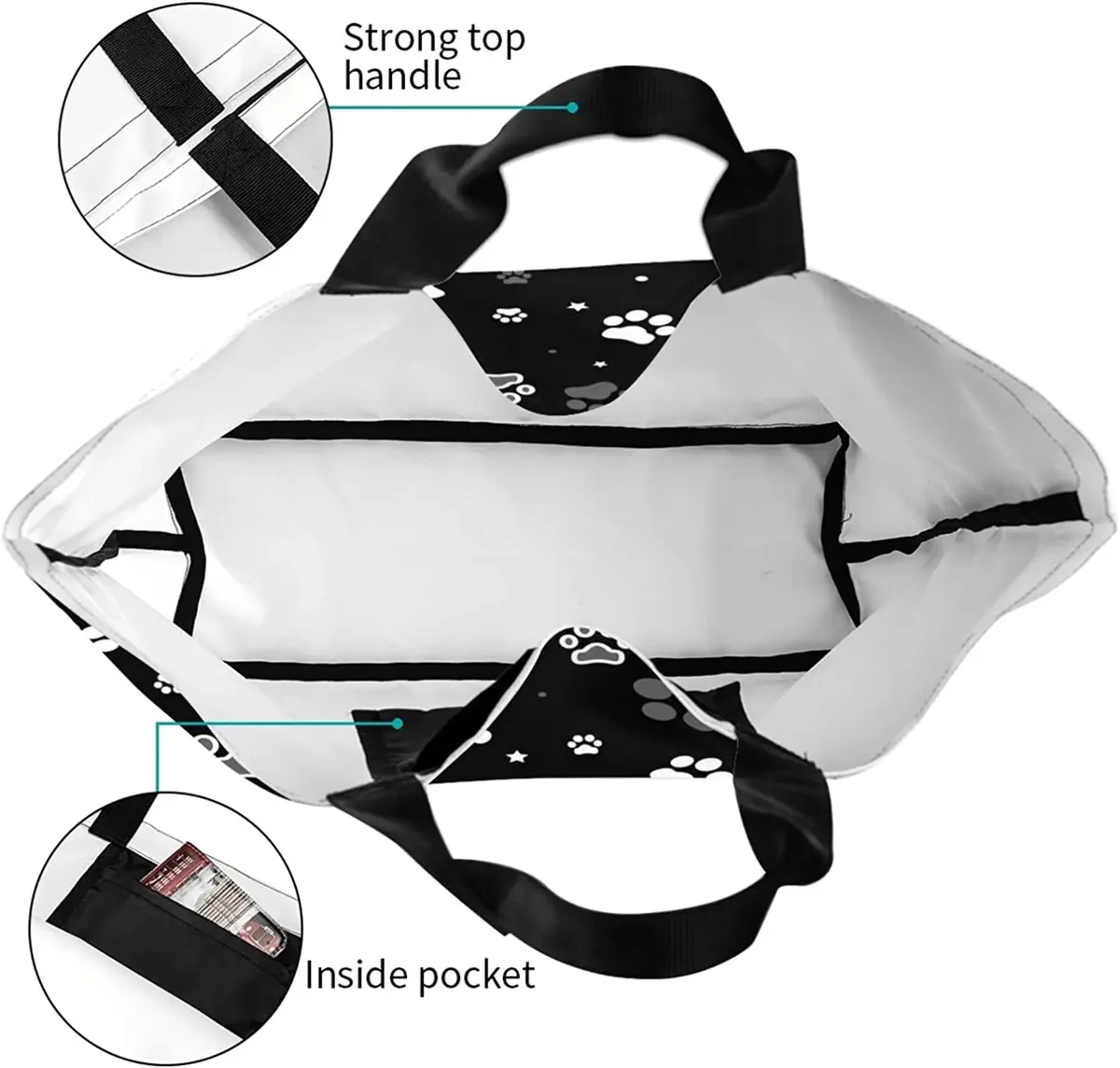 grand sac fourre-tout imprimé patte de chien pour femme, sac de plage portable, sacs d'épicerie réutilisables, sac à main initié étanche