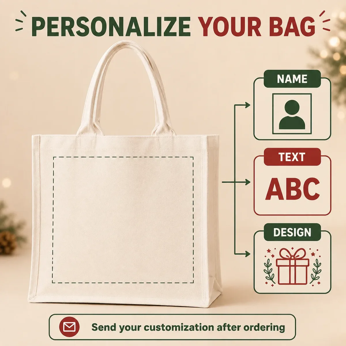 sac fourre-tout de mariage personnalisé avec logo et nom, grand sac de courses en toile