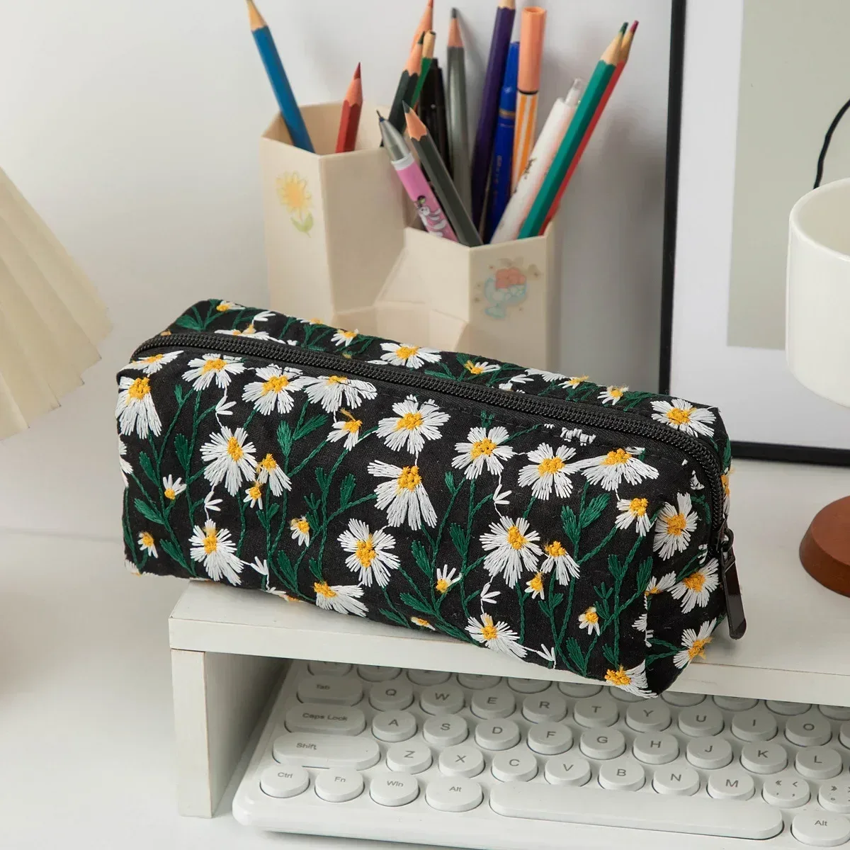 trousse de maquillage florale pour femme, trousse de beauté, broderie coréenne, poudres cosmétiques, trousse de toilette de voyage