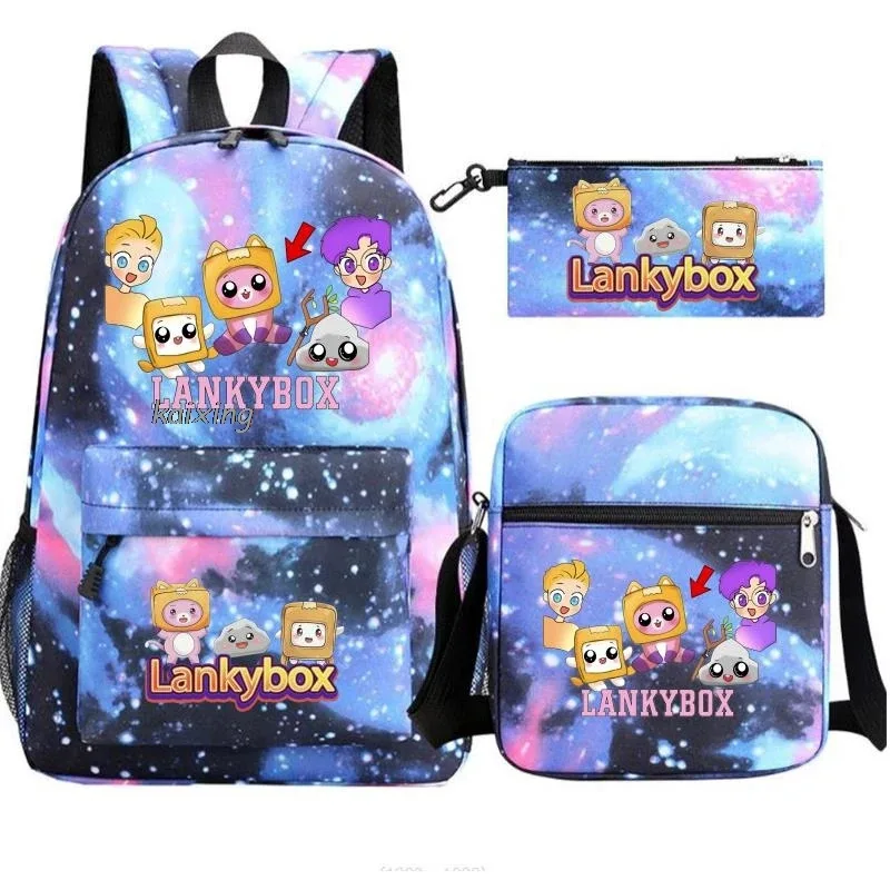 sac à dos tendance lankybox camouflage 3 pièces, grande capacité, pour adolescents, ordinateur portable, école, avec sac à bandoulière, anime, hommes, voyage, mochilas, cadeau