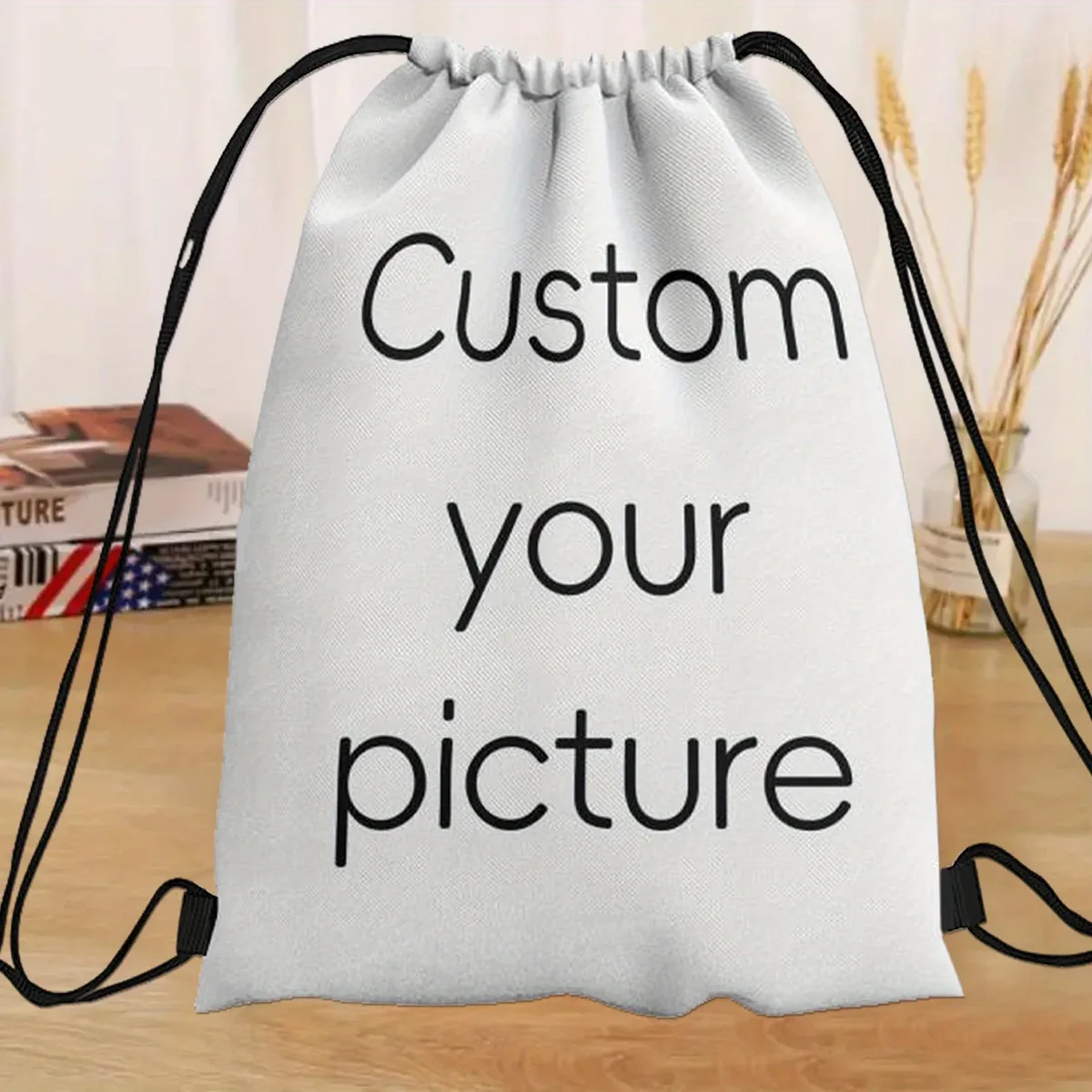 sac à dos à cordon personnalisable, imprimez votre nom et votre image, sac à dos de sport et de plein air, léger, imperméable, sac de rangement pour les voyages