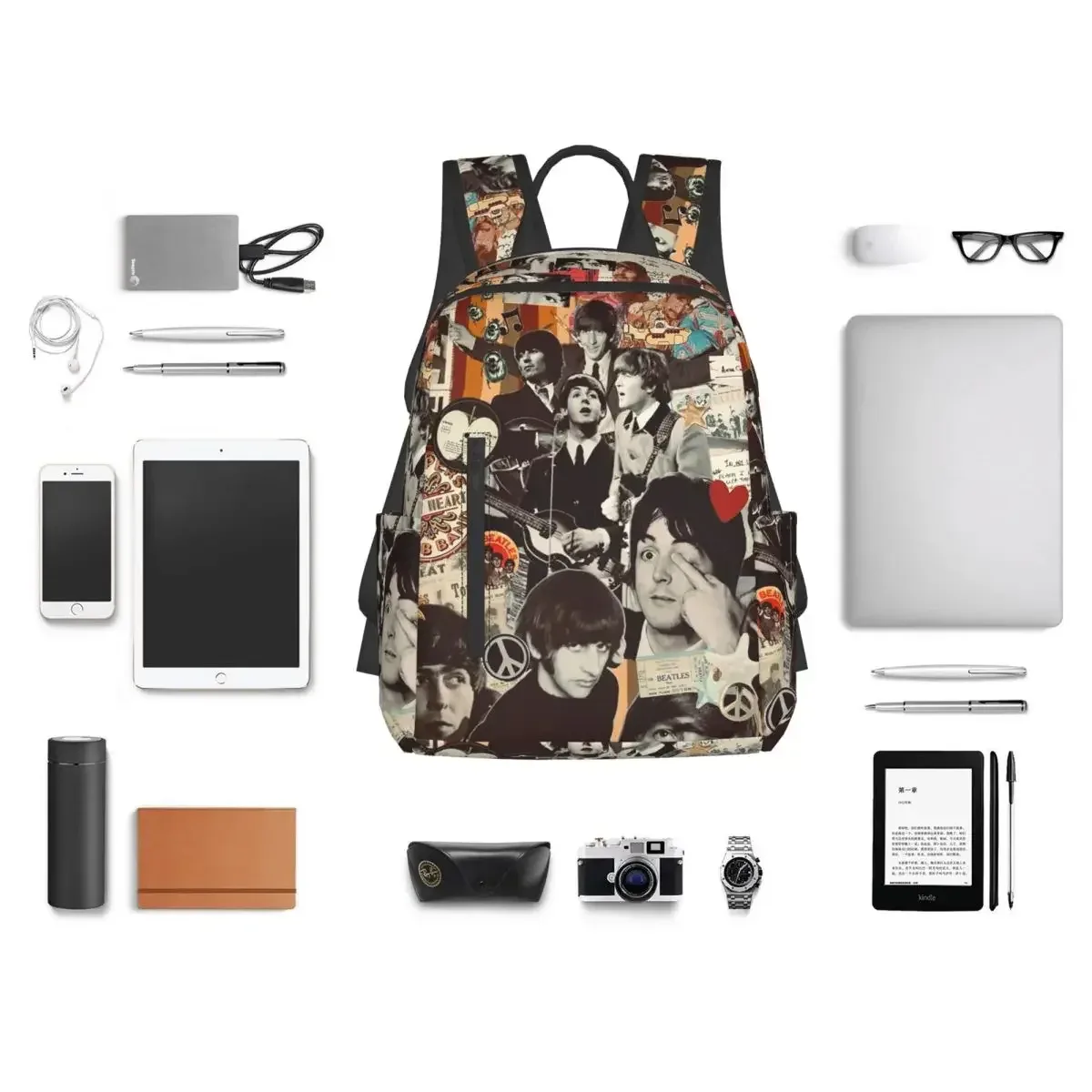 sac à dos artistique harajuku the beatle memebers, sac à livres pour étudiants, sac d'école pour enfants, sacs à bandoulière pour ordinateur, pour hommes et femmes