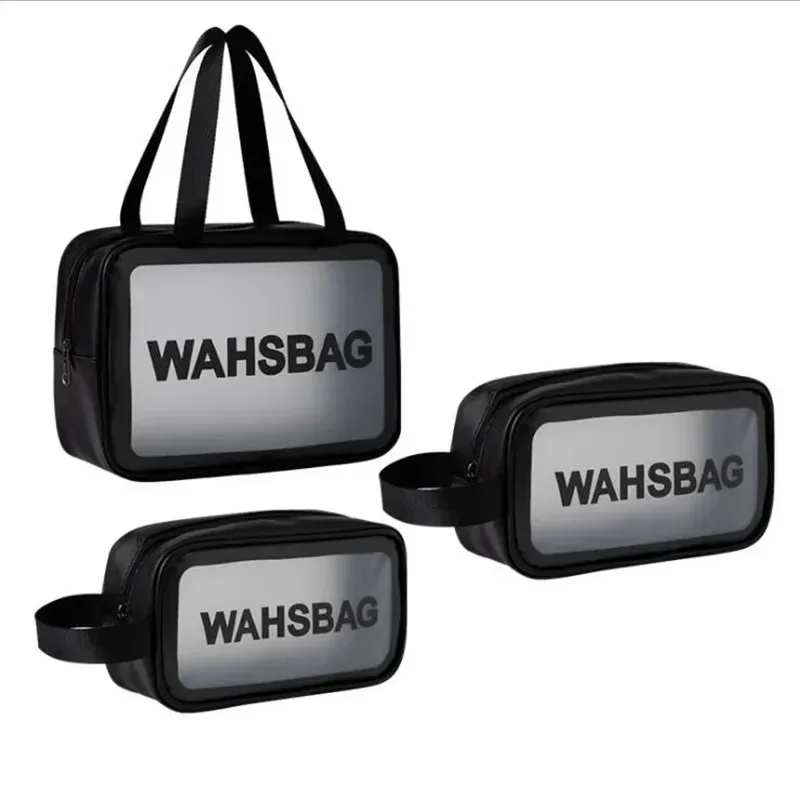 sacs à cosmétiques en pvc imperméables, grande capacité, sac de rangement de maquillage de voyage, sacs à main transparents en pu, sacs de lavage portables, 1/3 pièces, nouveau