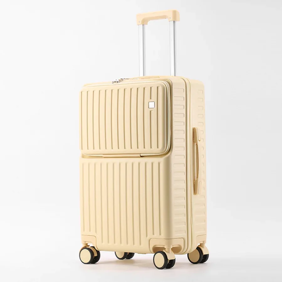 porte-bagages à main à ouverture frontale, support de téléphone caché, compartiment humide/sec, 20 pouces abs + pc, valise multifonctionnelle, porte-gobelet, crochet latéral