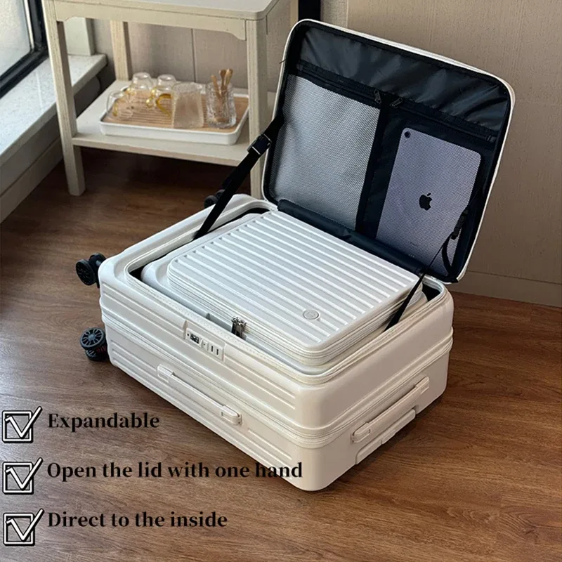 ensemble de bagages à roulettes rigide extensible avec ouverture latérale – valises à main et à carreaux, anti