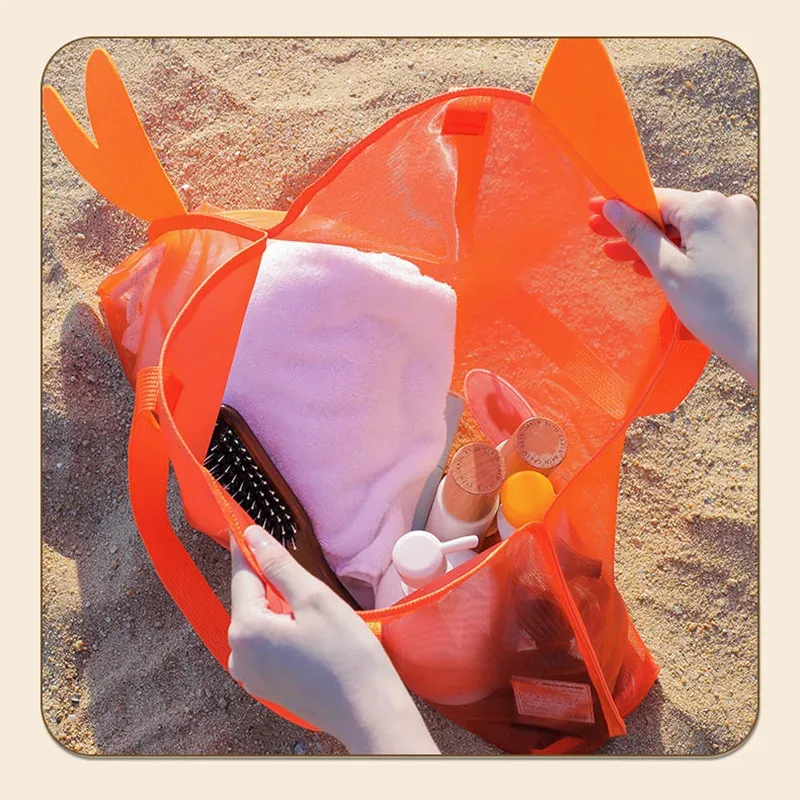 sac de plage en filet mignon pour jouets de sable, grande capacité, portable, sac de rangement pour femmes, pour la plage et les voyages, 46,5*40cm