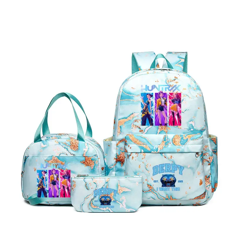 sacs à dos kpop demon hunters avec sacs à déjeuner, sacs d'école légers pour étudiants et adolescents, sac de voyage décontracté pour femmes, 3 pièces/ensembles