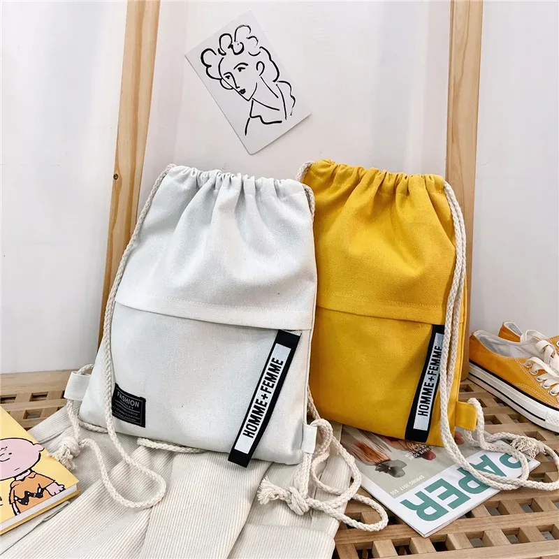 nouveau sac à cordon en toile de couleur unie, sac à dos portable simple, sac en tissu décontracté pour hommes, femmes, étudiants, usage quotidien