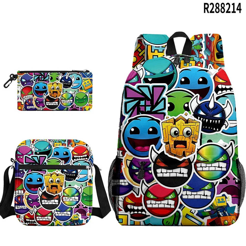 populaire cool geometry dash 3d imprimé 3 pièces/ensemble sacs d'école pour élèves sac à dos pour ordinateur portable sac à dos sac à bandoulière incliné trousse à crayons