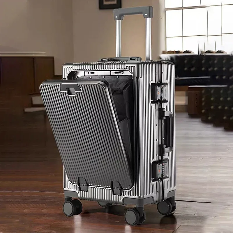 valise à ouverture frontale pour cabine, boîtier de chariot, cadre en aluminium de 20/24/26/28 pouces, bagages de grande capacité, chargement usb, serrure tsa, nouvelle collection