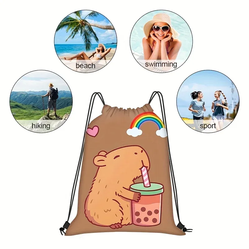 Sac à dos à cordon de serrage Capybara mignon pour fille, sac à dos décontracté pour les voyages quotidiens, cadeau d'anniversaire, 1 pièce