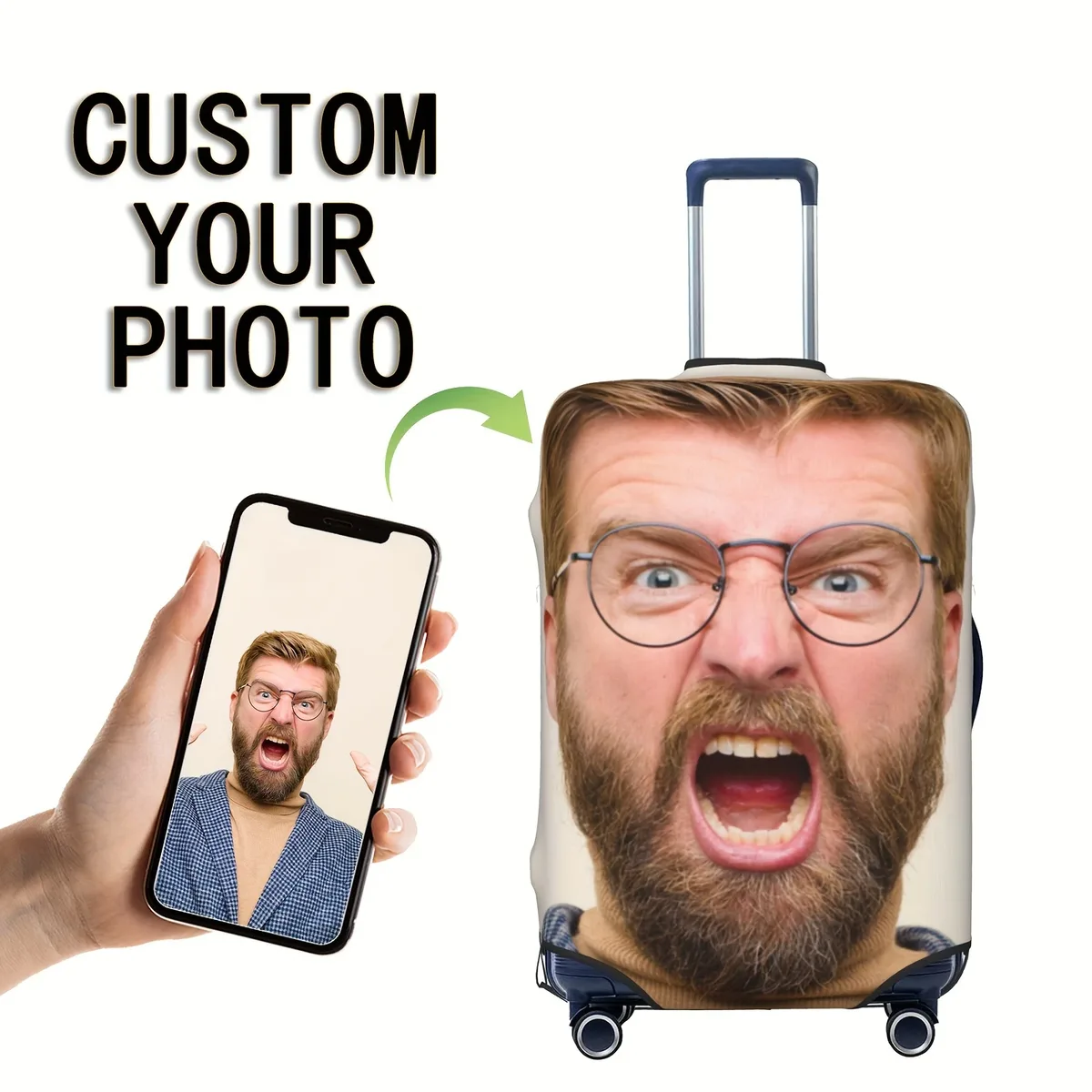 housses de bagages personnalisées - personnalisez avec vos photos ou texte, impression recto-verso, polyester extensible, lavables, pour bagages de voyage
