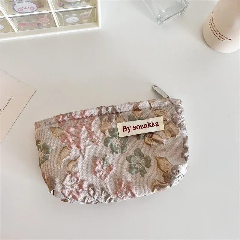 nouveaux sacs de maquillage floraux pour femmes coréennes, sac à cosmétiques, pochette de rangement, trousse de toilette de voyage, trousse de beauté en toile, trousse à crayons