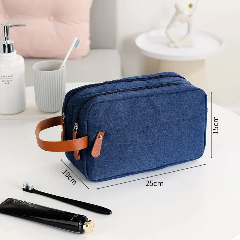 sac de toilette pliable pour homme, grande capacité, en tissu oxford imperméable, rangement double couche pour cosmétiques et articles de toilette