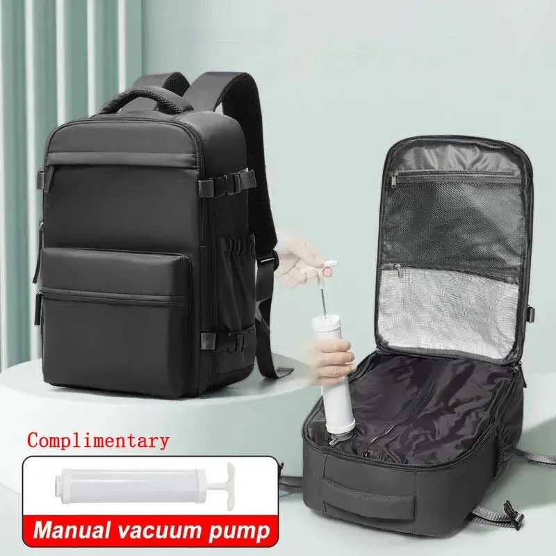 Sac à dos de voyage avec compression sous vide, sac à dos professionnel pour ordinateur portable 15,6 pouces, sac de rangement pour vêtements, sac à dos de voyage extensible