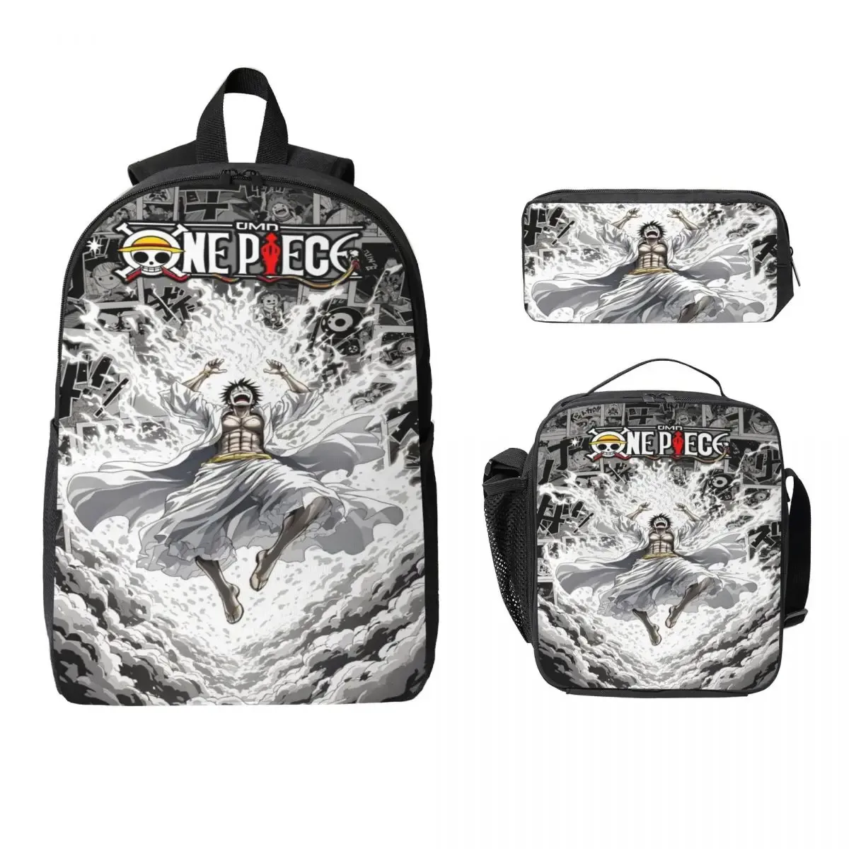 ensemble de 3 sacs à dos luffy one piece pour enfants, avec trousse à crayons, sac à livres et boîte à lunch pour les élèves.