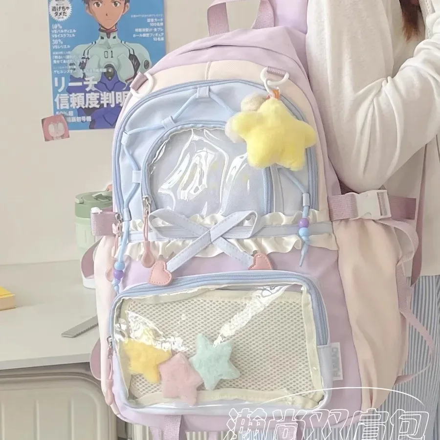 sac à dos itabag transparent macaron à couleurs contrastées, cinq couleurs, décor étoile mignon, en nylon, grande capacité, pour fille, usage quotidien et scolaire