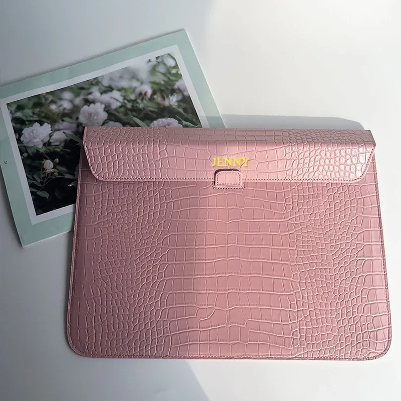 sacs pour ordinateur portable en cuir de crocodile pu avec nom personnalisé pour macbook pro 13, étui air retina 15, housse d'ordinateur pour coque huawei, livraison directe