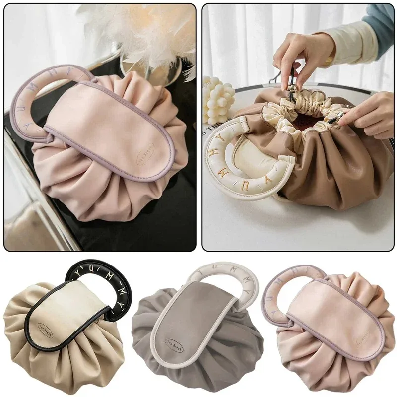 sac à cosmétiques à cordon de serrage de grande capacité pour femmes, pochette de rangement portable pour articles de toilette de voyage à la mode pour un usage quotidien