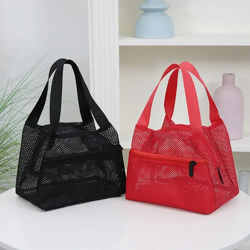sac de voyage en maille de couleur unie, trousse de toilette portable de grande capacité pour le sport, la natation, le rangement des cosmétiques, organisateur léger, 1 pièce