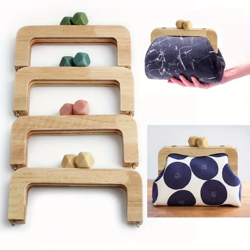 perles en bois de 19.6cm x 11cm, 1 pièce/2 pièces, serrure assortie, portefeuille mural, cadre de sac à main, poignée faite à la main avec perles colorées, pièces de rechange