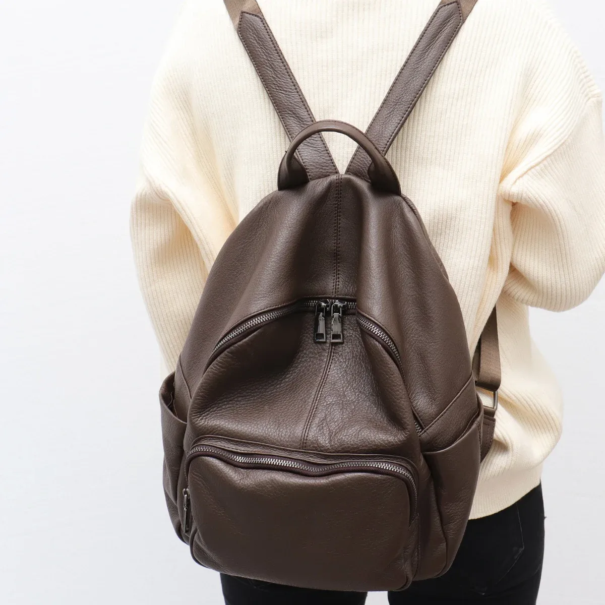 sac à dos en cuir de vachette naturel pour femmes et hommes, sac à dos de voyage, sacs initiés par les étudiants, design minimaliste, décontracté, 03, polyvalent